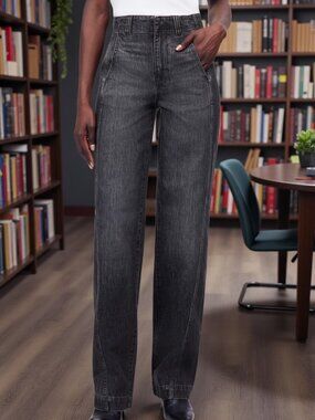 Madewell Tapered Denim Trousers Jean 25 Charcoal Robles Wash High Rise NEW